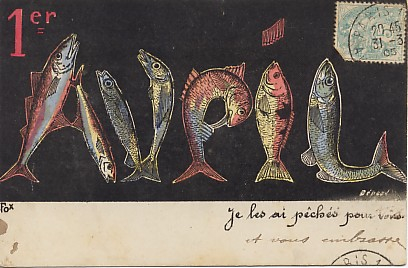 vieille carte postale: poisson d'avril